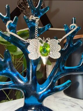 Silver .925 Butterfly Necklace with Green Gemstone